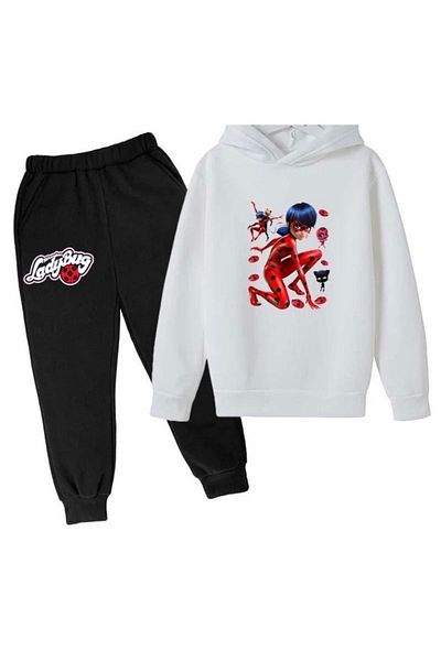 KİDS FACE Hooded Special Design - Lady Bugs Printed Winter Tracksuit Set, Warrior Girl