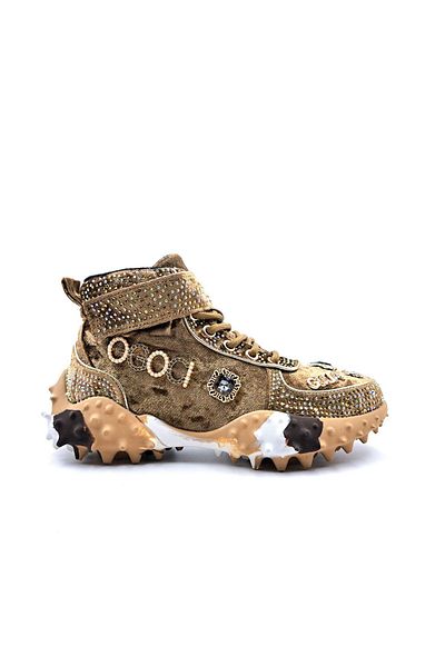 Guja Camel Colored Rhinestones and High Top Women's Sneakers - Special Design
