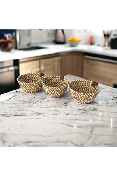 JÜTEX HOME Recipient de prezentare din răchită din iută - Set de 3 biscuiți d...