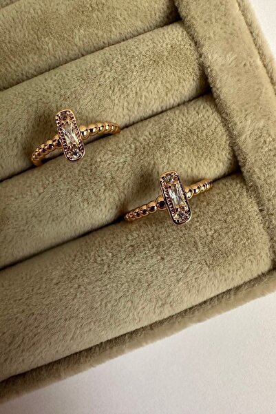 ringbox Gold Zirkon Taşlı Topçuklu Ayarlanabilir Kadın Yüzük