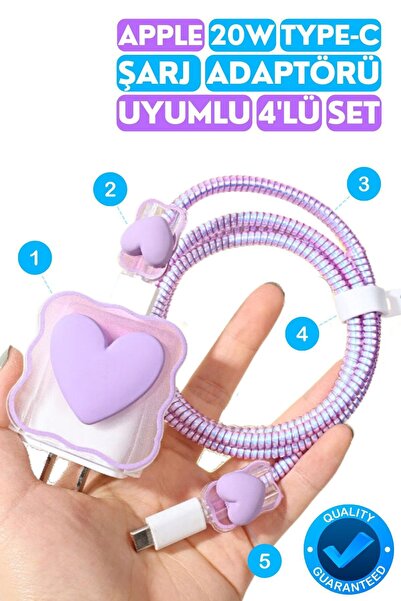 EWEC Şarj Başlığı, Kablo Sarıcı, 2 Adet Kablo Koruyucu 4'lü Set, Iphone 20W T...