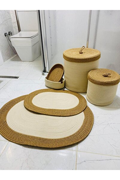 JÜTEX HOME 6-Piece Jute and Wicker Bath Mat Set