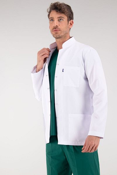 Uçak Medikal Jachetă albă lungime, mânecă lungă, guler judecător, haină doctor