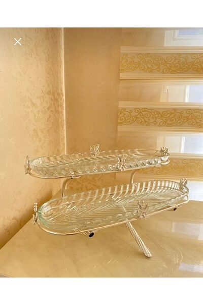 Kardelen Kristal Silver Two-Tier Presentation Holder