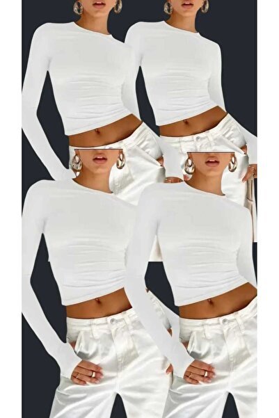 GARDIROZA 4 قميص أساسي أبيض برقبة دائرية مع تفاصيل إصبع