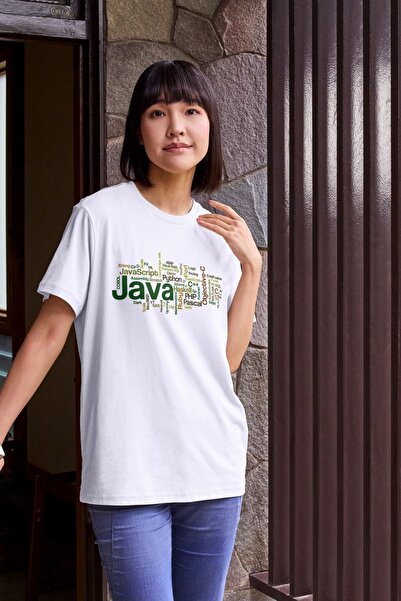 Butik تي شيرت أبيض للجنسين - لغة ترميز Java Python