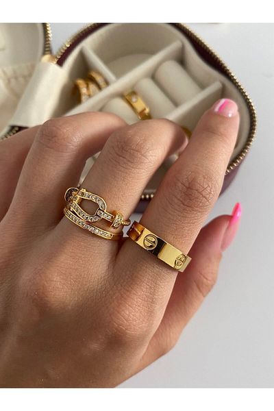 ringbox Karmaz Steel Brand Model Gold Ring