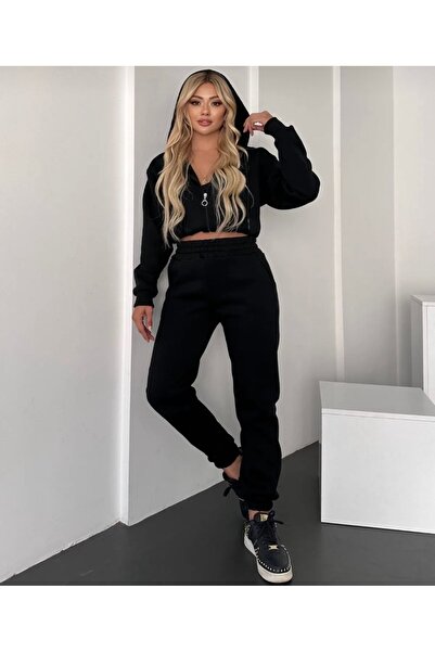 Meros Atelier طقم سويت شيرت نسائي بقلنسوة وسروال رياضي مكون من 3 خيوط