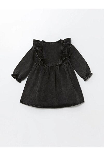 LC Waikiki Lcw Baby - Gray Acid Washed Baby Girl Long Sleeve Jean Dress