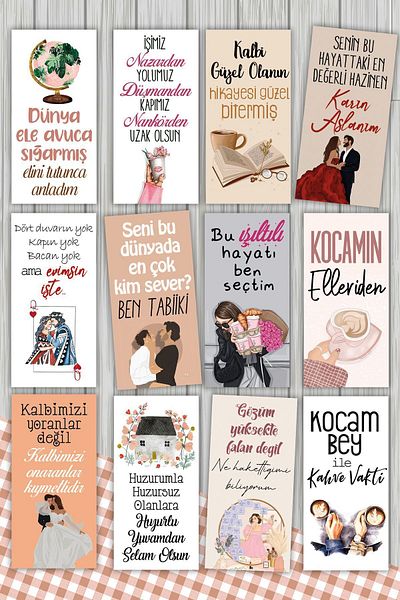 Pankart Evi LOVE 12 carduri de cafea pentru prezentare cu motto pastel
