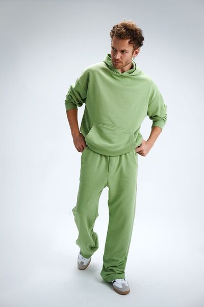 gothamvibes Ανδρικό παντελόνι με φαρδύ πόδι σε πράσινο φιστίκι Timeless