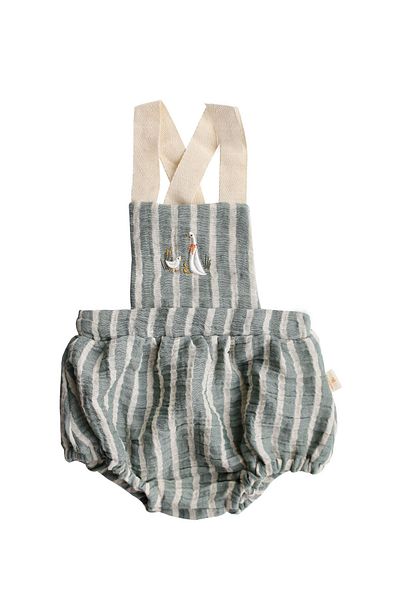 Miela Kids Mother Goose Embroidered Muslin Baby Salopet - Mint