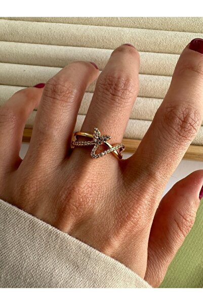 ringbox Gold Kelebekli Zirkon Taşlı  Yüzük