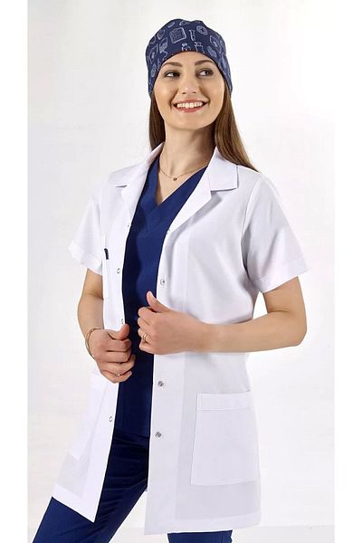 Uçak Medikal Lungime tunică albă, mânecă scurtă, guler clasic, șorț doctor
