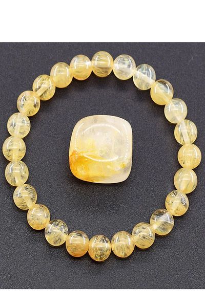 NehirTaş Certified Natural Stone Citrine Bracelet (Coin Stone) Wallet Size Citrine Stone Gift