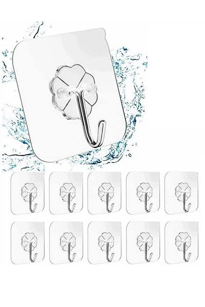 Keyfi Sepet 10Pcs Clear Strong Wall Hanger - Adhesive Suction Cup Hook Kitchen Bathroom Hanger