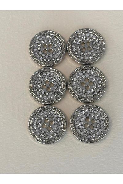 ODDA TASARIM ATÖLYESİ Silver Colored Crystal Stone 4 Hole 36 Size Button Set