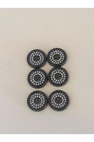 ODDA TASARIM ATÖLYESİ Black Gold Colored Crystal Stone Detailed 24 Size 4 Hole Button Set