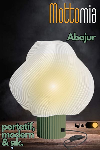 mottomia Modern and Minimal Designed Green Olive Creme Lampshade - Wired Night and Table Lamp