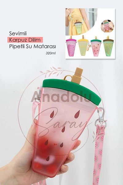 Keyfi Sepet Watermelon Slice Water Bottle with Straw Water Bottle Water Bottle | Bpa Free Water Bottle Water Bottle Sports Drink Bottle
