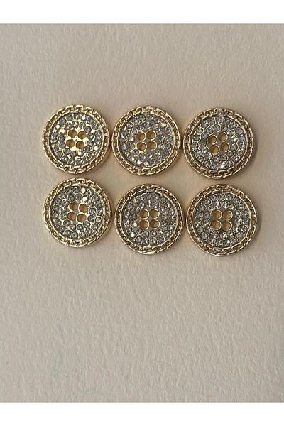 ODDA TASARIM ATÖLYESİ Gold Colored Crystal Stone 4 Hole 32 Size Button Set