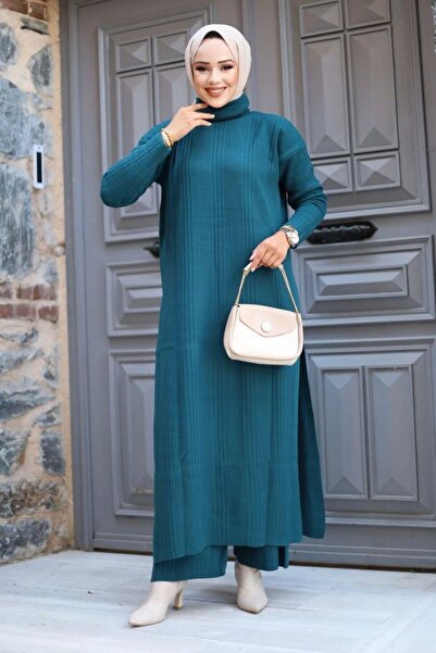 şems fashion فستان نسائي بفتحة رقبة مدورة - طقم بنطلون وحجاب