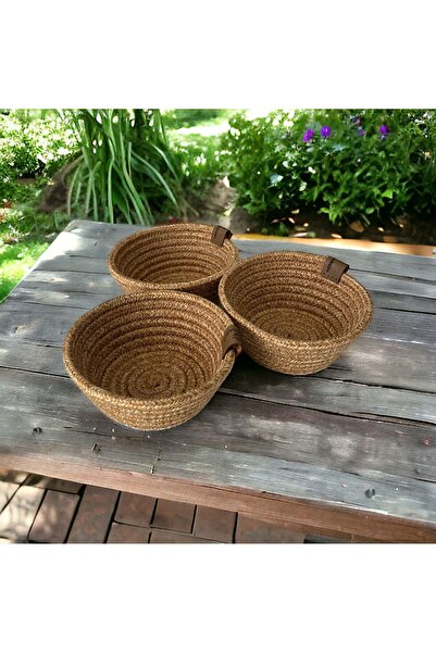 JÜTEX HOME Recipient de prezentare din răchită din iută - Set de 3 biscuiți d...