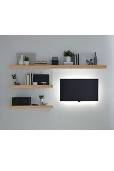 NİLDECO 3lü Atlantik Çam Duvar Rafı, Tv Rafı, Salon Dekorasyonu