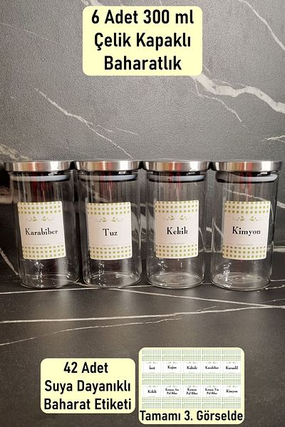 color house 300ml Round Jar - 6 Pieces Spice Dispenser Borosilicate with Steel Lid and Vacuum