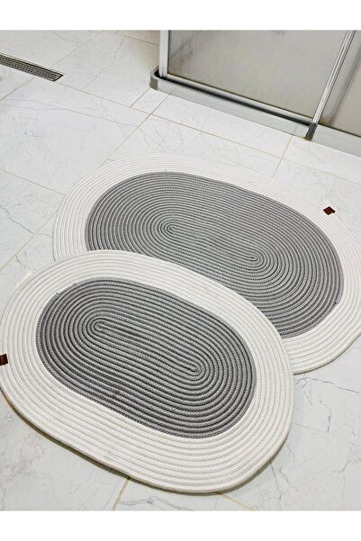 JÜTEX HOME طقم سجادة حمام من الجوت والقش مكون من قطعتين - طراز بوهيمي وإسكندنافي