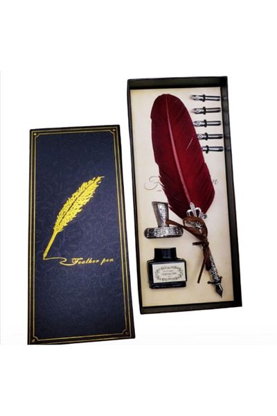 TGROUP Feather Dip Inkwell Pen Set