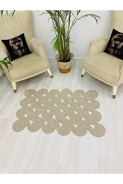 ModaCardin Jüt Hasır görünümlü Desenli Modern El Örgüsü Dikdörtgen Halı Kilim