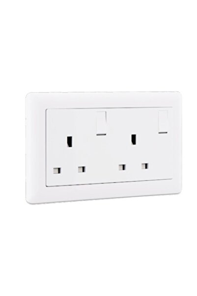 MAKEL Ikili Topraklı Priz Iki Anahtarlı Ingiliz Tipi 2 Kutuplu Çerçeveli Beyaz