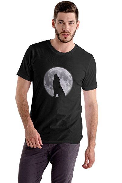 Butik Moon and Wolf Printed T-Shirt Black Unisex