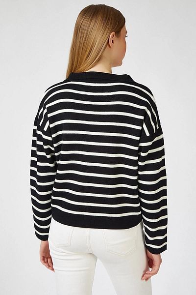 EnModaStyle Pulover de damă din tricot cu dungi cu gât polo