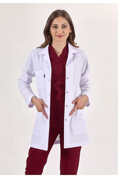Uçak Medikal Lungime tunică albă, mânecă lungă, guler clasic, haină doctor