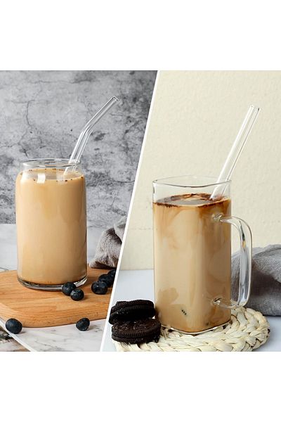 Fİ HOME 6 Transparent Glass Straws - Slanted Design