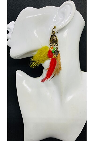 Porsuk Alternatif حلق ريشة نسائي واحد مع جهاز نحاسي مصنوع يدويًا