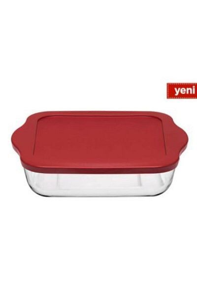 Paşabahçe Pyrex Red Lid Square and Rectangular Storage Container 2 Pieces