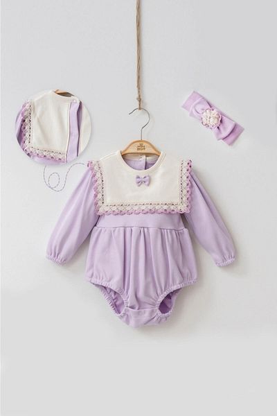 miniyou Baby Girl Madamme Hair Bandana, Bottom Studs, Laced Romper Jumpsuit My 9003mz