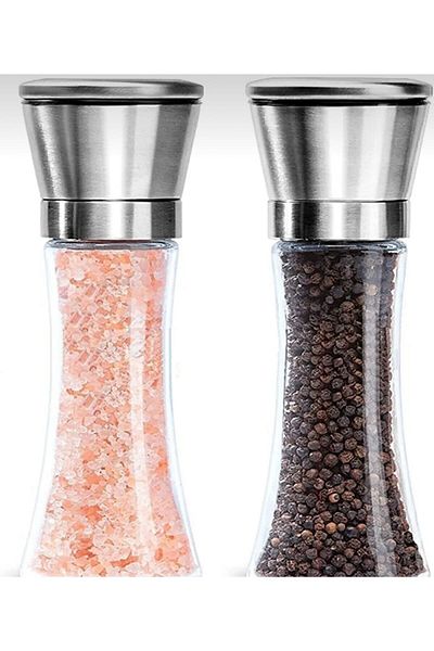 Keyfi Sepet Glass Body Stainless Steel Lid Salt Pepper Mill Spice Grinder 19 Cm 2 Pieces