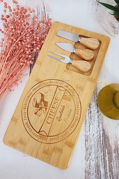 Keyfi Sepet Bamboo 4-Piece Cheese Presentation Board Set with Blades - Cheese Presentation Plate