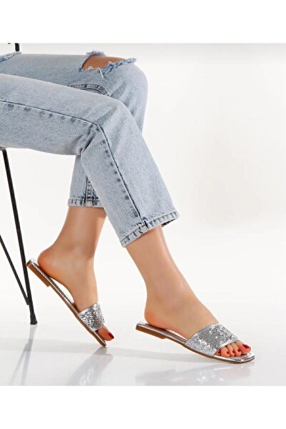 PLN SHOES Comfortable Sole Single Strap Stone Flat Heel Women's Evening Dress Slippers