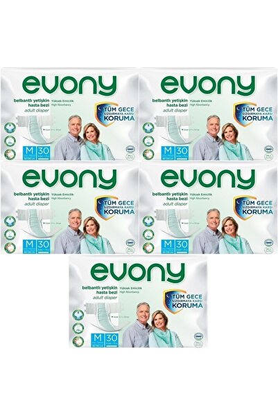 Evony Patient Diapers Adult with Waistband Textile Surface M-medium Size 150 Pieces (5pk*30)