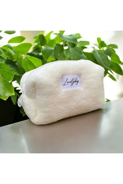 LOVELYBAG Geantă de machiaj de pluș albă de dimensiuni mici