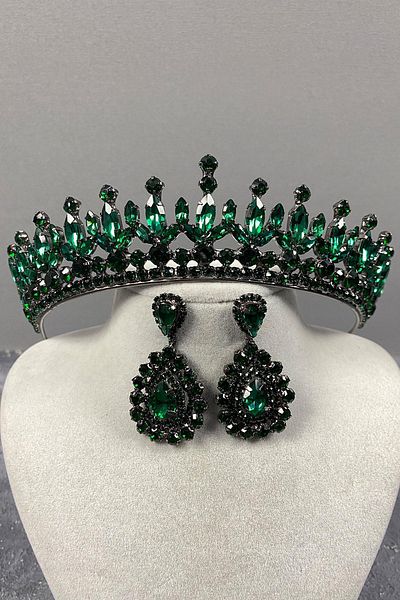 Hayalperest boncuk Set de cercei și coroană de mireasă cu henna verde Pedro Stone