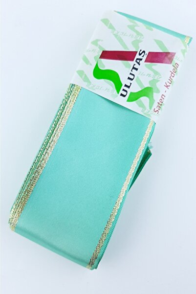 Limelia Panglică din satin verde apă cu sclipici auriu 6 cm 10 Mt