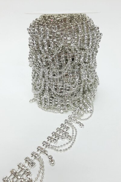 Limelia Gümüş Renk Zincirli Taşlı Püsküllü Şerit Taş