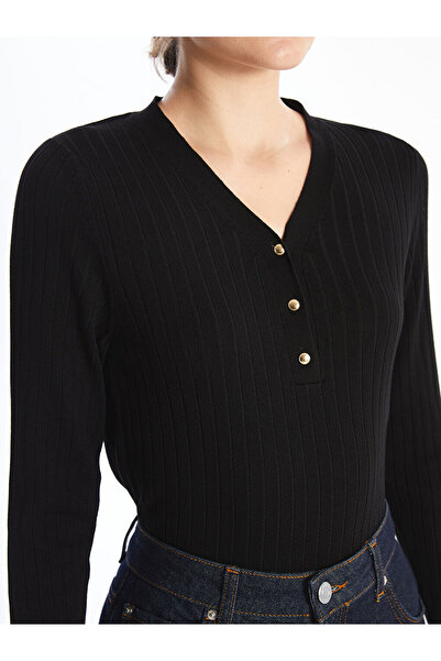 LC Waikiki Strukturierter Damen-Strickpullover mit V-Ausschnitt