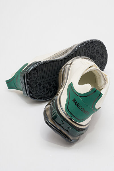 MARCOMEN Genuine Leather Men's Sneakers - Thick Sole, Lace-Up, Casual, White/Green Mc 20036